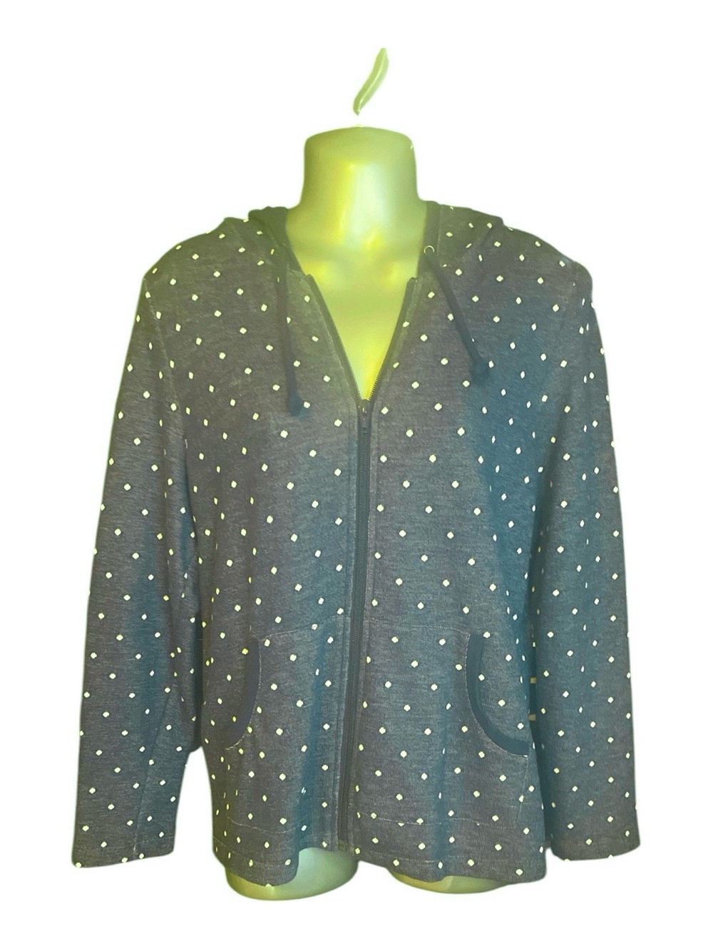 Coldwater Creek Hoodie Jacket Women’s Navy White Polka Dot Petite Small